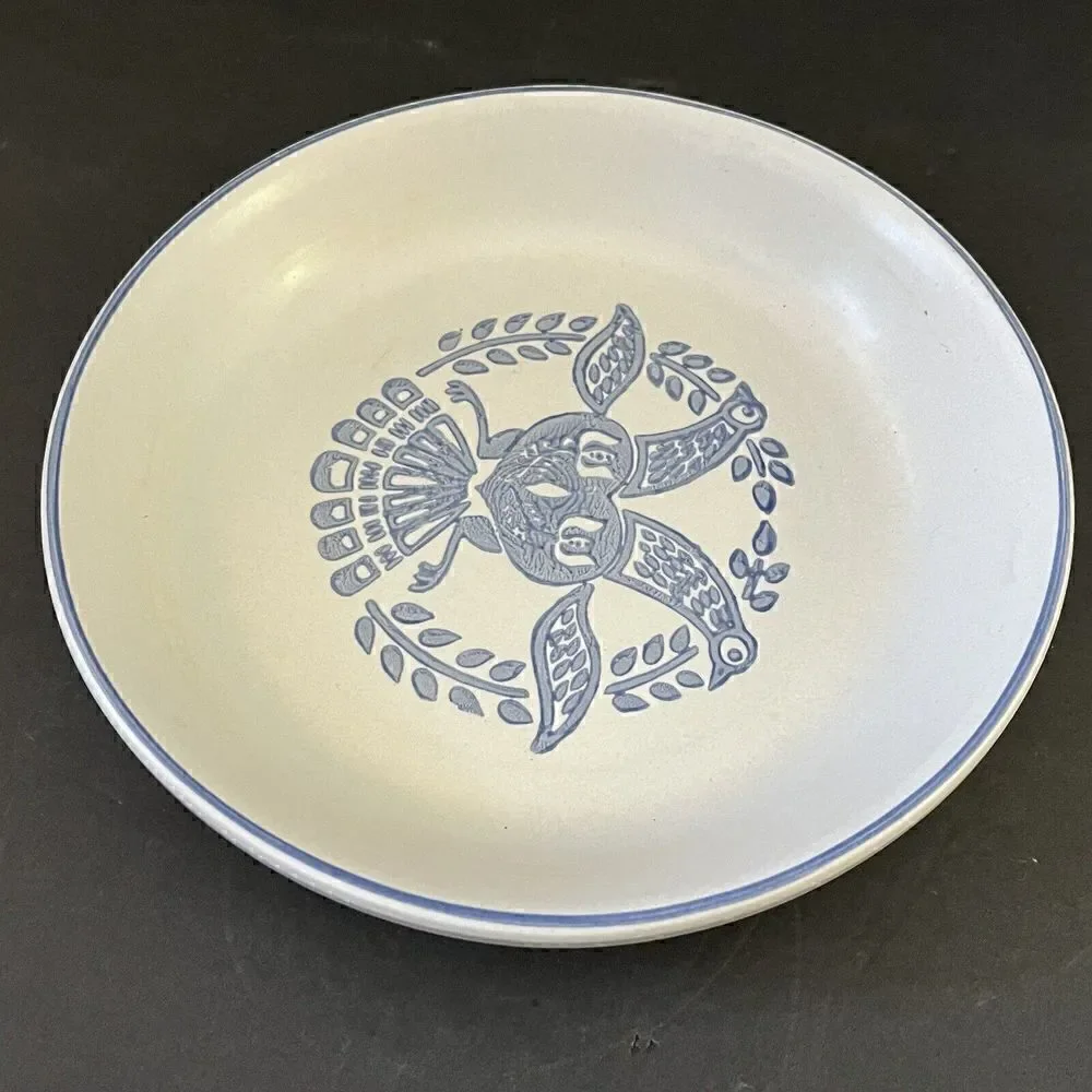 Pfaltzgraff Yorktowne Pie Plate Baking Dish Bird Stoneware Gray Blue 9.5